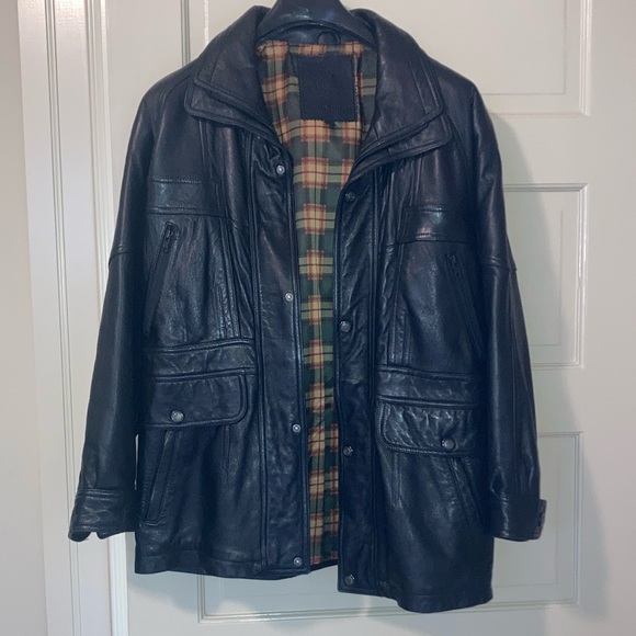 Vintage Men's Black Leather Military Jacket size S small.